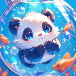 在水里游泳的可爱大熊猫