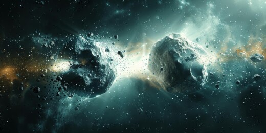 两颗小行星太空中即将相撞