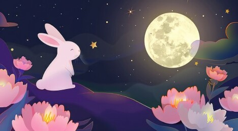 玉兔望月插画