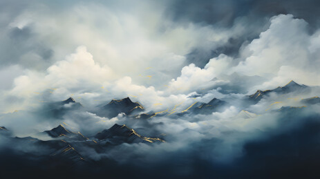 深蓝色烁金流沙手绘风格山水画装饰画背景