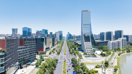 成都高新区地标建筑中国欧洲中心多角度航拍