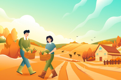 秋季农耕矢量插画