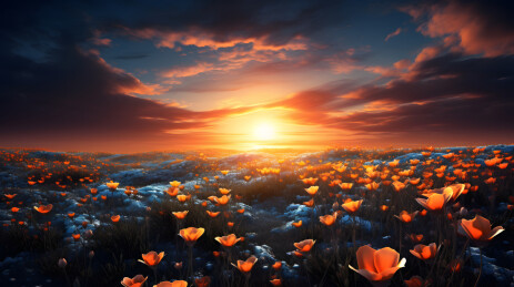 橘蓝色日落田野艺术感质感厚涂笔触抽象背景