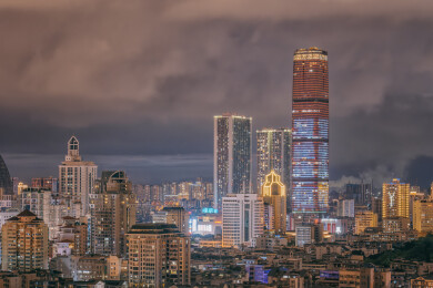 广西柳州城市中心建筑夜景灯光