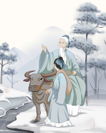 冬至水墨画骑着牛的老子