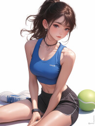 运动的女孩，白色背景，插画风格长发半身像