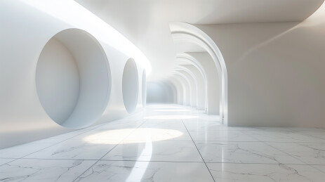 带圆形采光通风孔的现代建筑内部特写插画