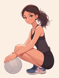运动的女孩，白色背景，插画风格长发半身像
