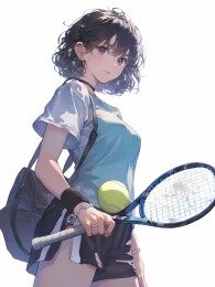 运动的女孩，白色背景，插画风格长发半身像