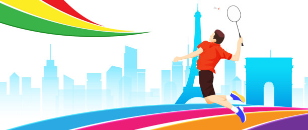 2024巴黎奥运会中国运动员人物矢量插画