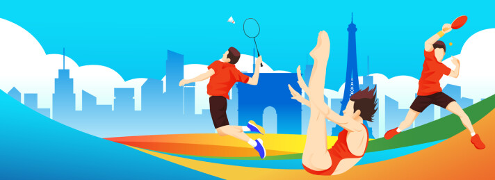 2024巴黎奥运会中国运动员人物矢量插画