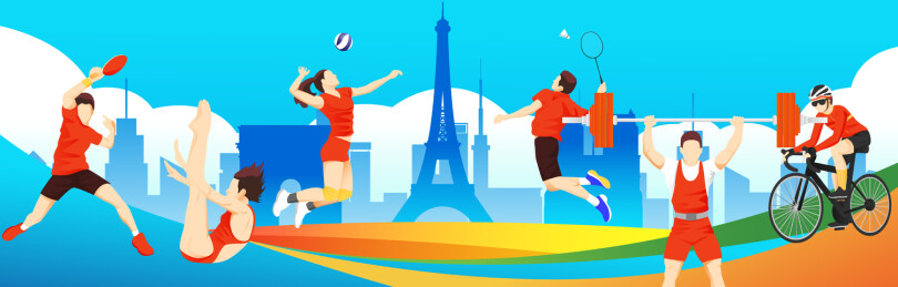 2024巴黎奥运会中国运动员人物矢量插画