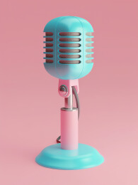 粉红色背景下麦克风的特写镜头