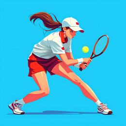 一个女生正在打网球扁平插画