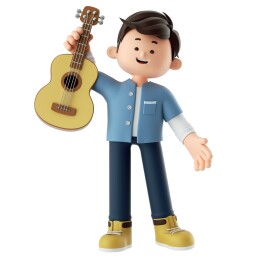 一个男孩拿着弹吉他3D人物插画素材