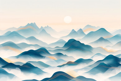 新中式意境蓝色山水画抽象山水装饰画