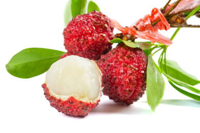 白背景上新鲜的巨大荔枝王