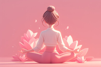 粉色背景下打坐的女孩