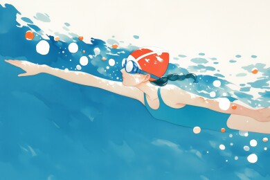 夏天清新明亮戴泳帽泳镜游泳的女孩