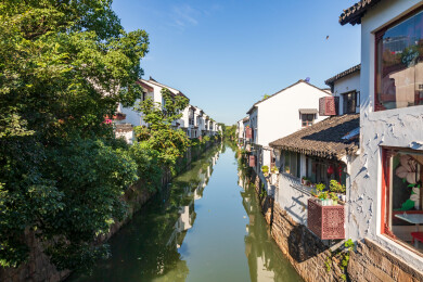 江苏省苏州市著名景点七里山塘风光