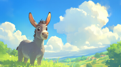 田野中的卡通驴