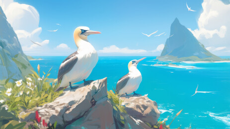 海鸟在港口栈桥上栖息