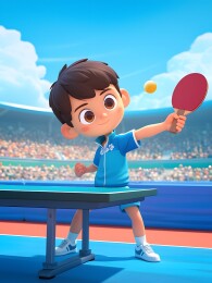 3D体育运动乒乓球主题人物插画