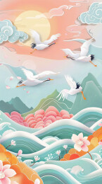 祥云与仙鹤插画
