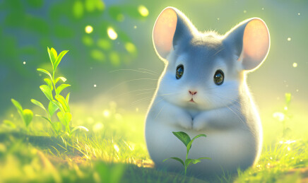 可爱的龙猫站在美丽的草地上