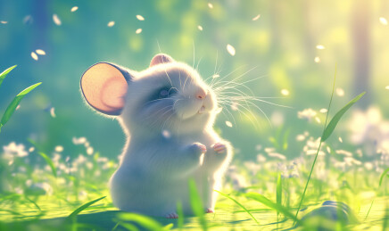 可爱的龙猫站在美丽的草地上