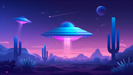 不明飞行物UFO外星飞碟未来科技三维插画
