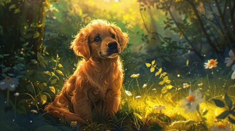 金毛狗插画手绘萌宠可爱动物壁纸