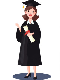 一个穿着学士服的女性手拿着证书插画