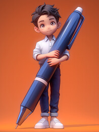 3D卡通男士手拿一只笔