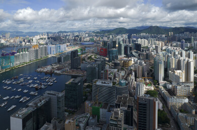 中国香港观塘商贸区航拍城市建筑风光