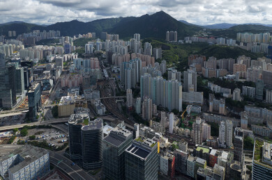 中国香港观塘商贸区CBD航拍城市建筑风光