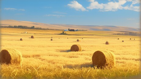 秋天麦田里的卷草麦秸秆