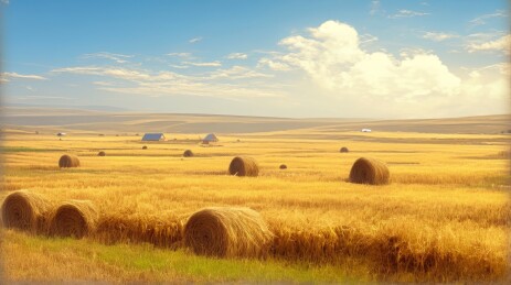 秋天麦田里的卷草麦秸秆