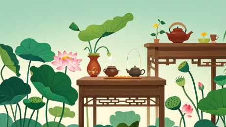 荷花池茶壶创意中国风创意插画