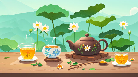 荷花池茶壶创意中国风创意插画