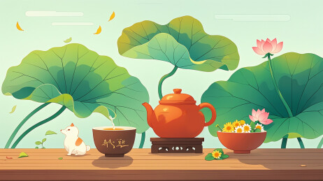 荷花池茶壶创意中国风创意插画