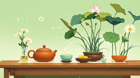 荷花池茶壶创意中国风创意插画
