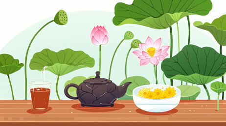 荷花池茶壶创意中国风创意插画