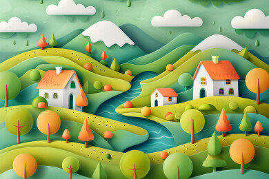 乡村振兴农村田园风光农业农场三农背景插画