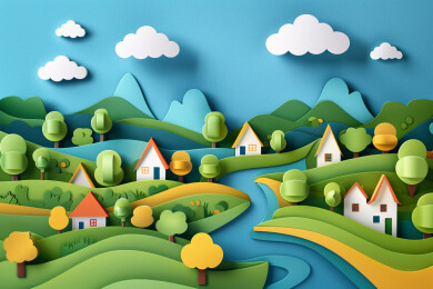 乡村振兴农村田园风光农业农场三农背景插画