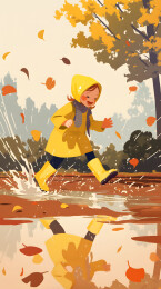 雨天踩水的孩子