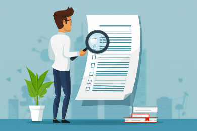 一幅商业插画展示了求职者审查过程