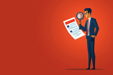 一幅商业插画展示了求职者审查过程