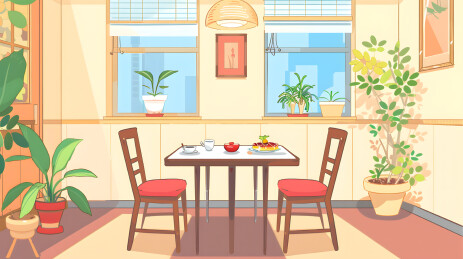 卡通房间桌椅插画