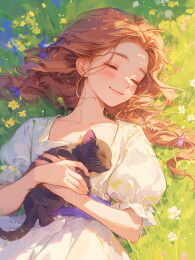 抱着黑猫的可爱女生